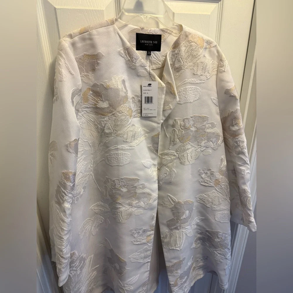 Lafayette 148 Jacquard Topper Coat, XL, Cloud Multi, NWT - Picture 4 of 9